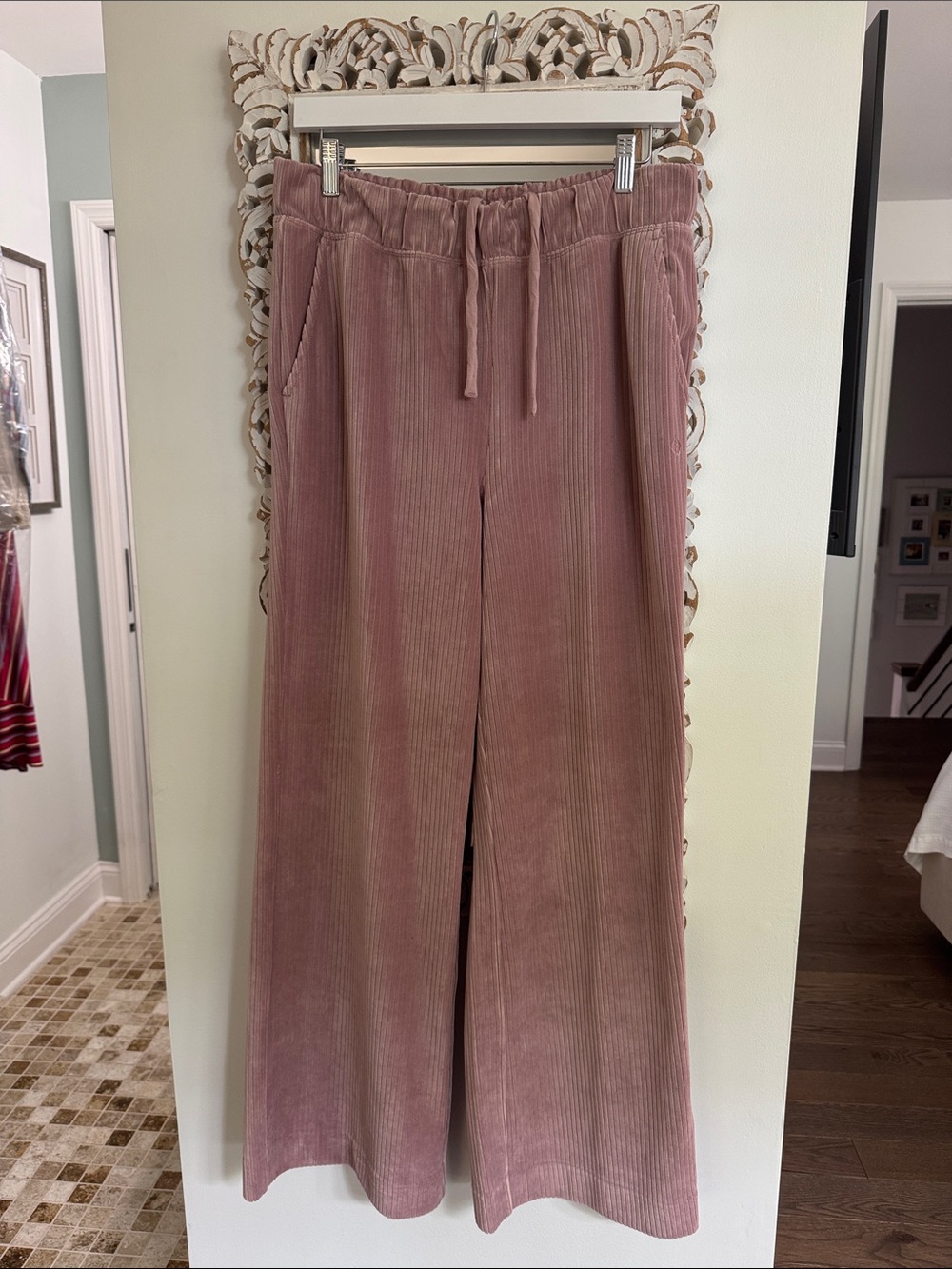 Wide-Leg Corduroy Pull-On Pants in Dusty Rose